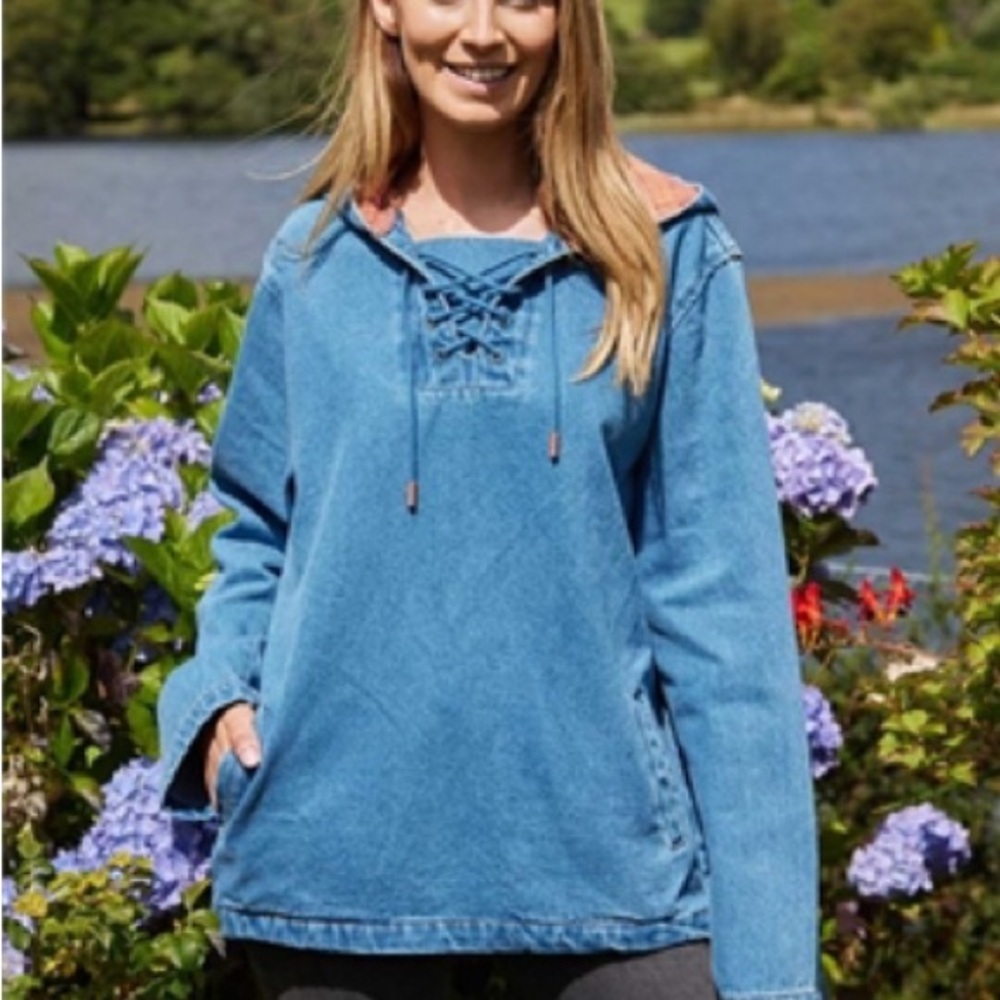 Sundance | Casual Blue Denim Bohemian Lace-Up Hoodie size PXS - Picture 1 of 5